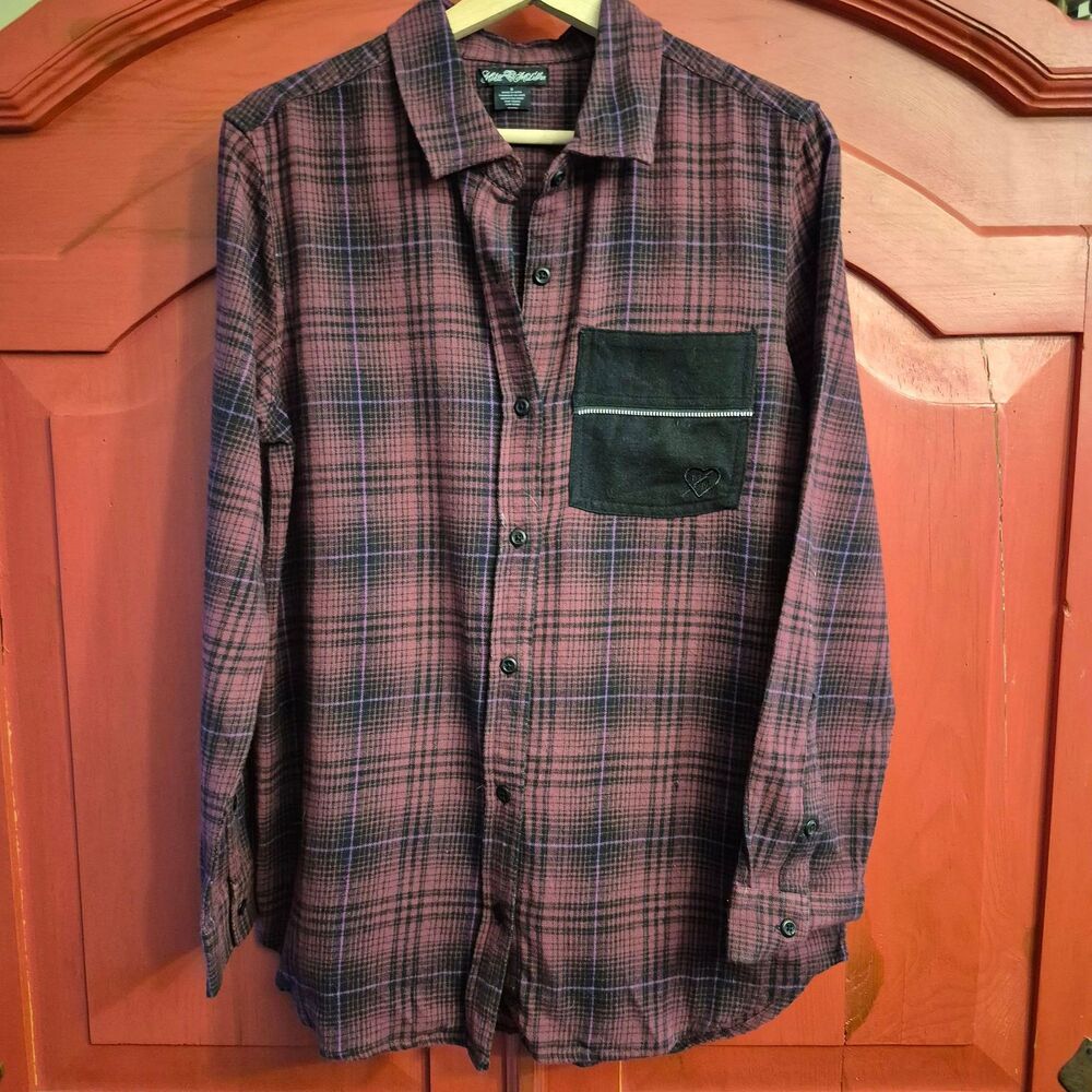 NWT Metal Mulisha School's Out Flannel Burgundy Black Zipper Heart Accent NEW